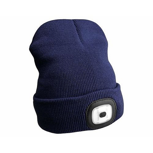 Čepice s čelovkou 180lm, nabíjecí, USB, univerzální velikost, bavlna/PE, modrá SIXTOL