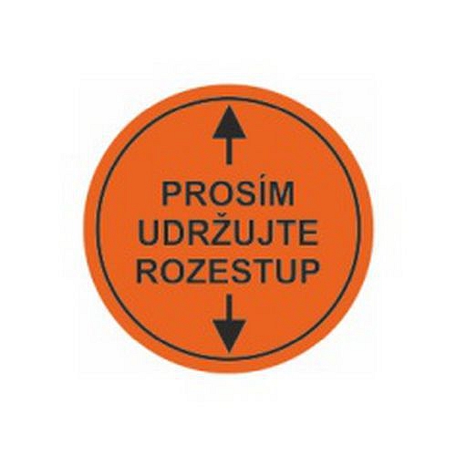 Prosím udržujte rozestup, podlahová samolepka kruh, Ř 280 mm, oranžová