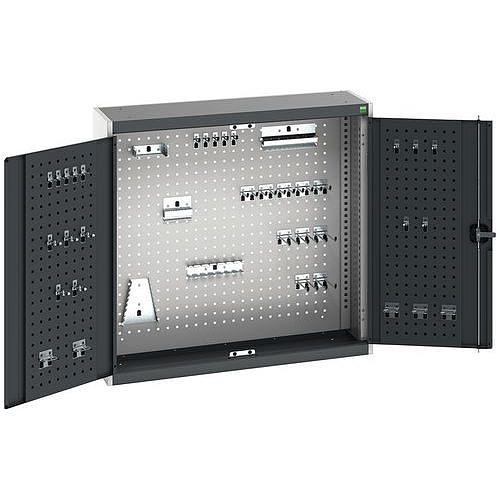 Závěsná skříňka Bott Cubio s držáky na nářadí a perfopanely, 100 x 105 x 32,5 cm, 40 držáků, šedá-antracit