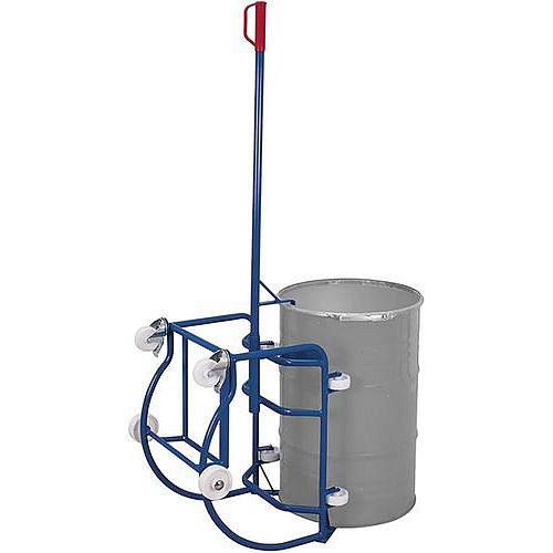 Vozík na naklápění sudů, se 4 kolečky, 200 l, do 250 kg, modrý