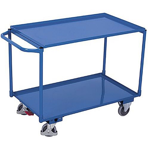 Policový vozík, 2 kovové police s vyvýšenou hranou, do 250 kg, 117 x 61 x 84,5 cm, modrý