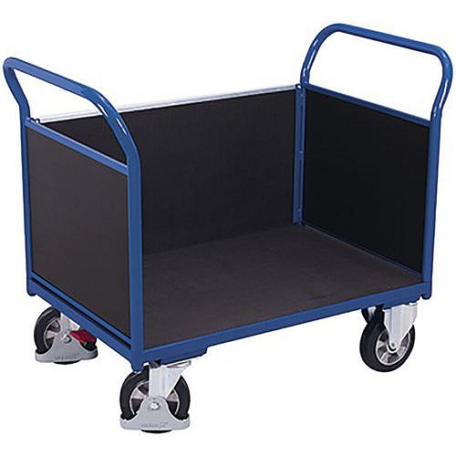 Plošinový vozík se dvěma madly s plnou výplní a boční stěnou, do 1 000 kg, 101,5 x 139,5 x 80 cm, modrý
