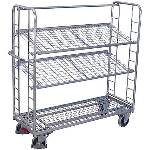 Pozinkovaný policový vozík se šikmými mřížovými policemi, 3 police, 180,5 x 65 x 157,5 cm