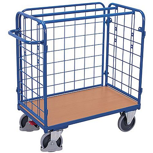 Vozík se 3 mřížovými stěnami, do 500 kg, 139 x 82,5 x 122 cm, modrý