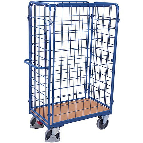 Vysoký policový vozík se 4 mřížovými bočnicemi, do 500 kg, 1 police, 182 x 119 x 64 cm, modrý