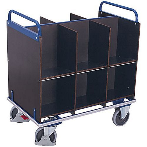 Vozík na dokumenty, 12 přihrádek, do 400 kg, 110,5 x 70 x 118,5 cm, modrý