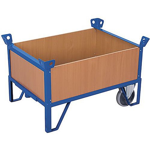Dvoukolová transportní plošina s plnými stěnami, 4 nohy, do 500 kg, modrá, 129 x 88 x 66 cm