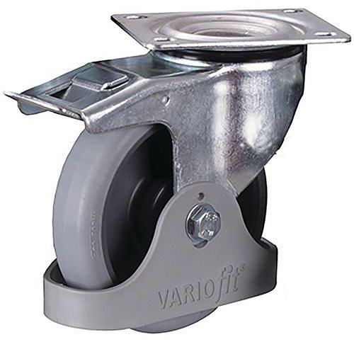 Termoplastické pojezdové kolo s přírubou, 160 x 40 mm, kuličkové ložisko, otočné s brzdou