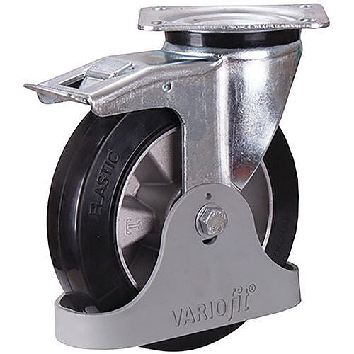 Gumové pojezdové kolo s přírubou, 200 x 50 mm, kuličkové ložisko, otočné s brzdou