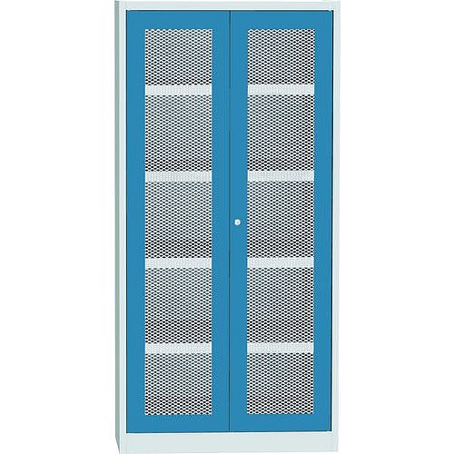 Skříň s drátěnými dveřmi na uskladnění chemikálií, 1950 x 950 x 500 mm, šedá/modrá