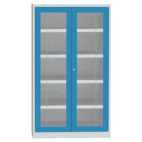 Skříň s drátěnými dveřmi na uskladnění chemikálií, 1950 x 1200 x 500 mm, šedá/modrá