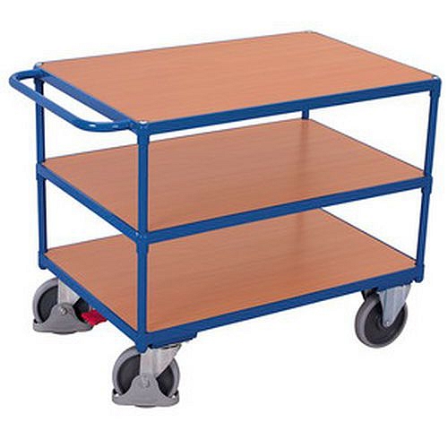 Policový vozík s madlem, do 500 kg, 3 police, 92 x 119 x 60 cm, modrý