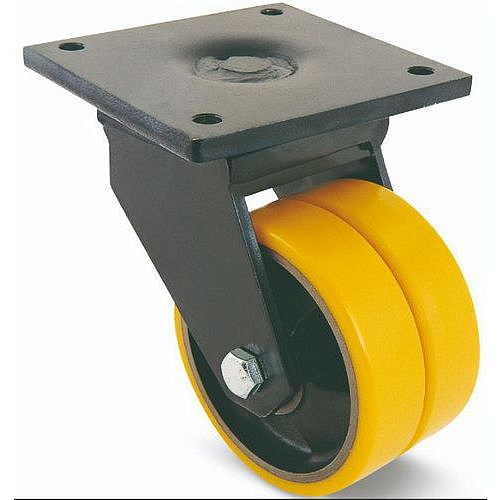 Dvojité polyuretanové transportní kolo s přírubou, průměr 150 mm, otočné, kuličkové ložisko