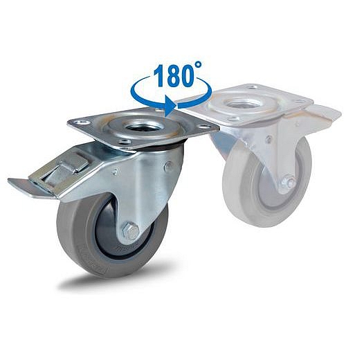Gumové transportní kolo s přírubou, průměr 125 mm, otočné s brzdou, kuličkové ložisko