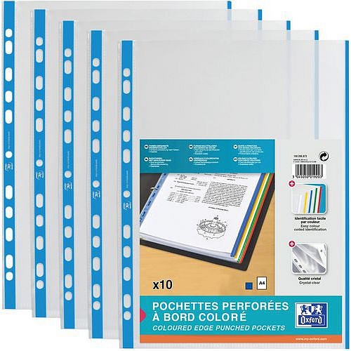 Zakládací obaly s barevným pruhem Oxford A4, modré, 10 ks