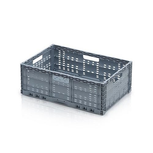 Skládací perforovaná přepravka, šedá, 60 x 40 x 22 cm