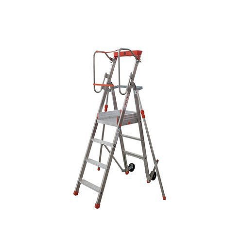 Pojízdný hliníkový plošinový žebřík Facal s držákem, 4 stupně