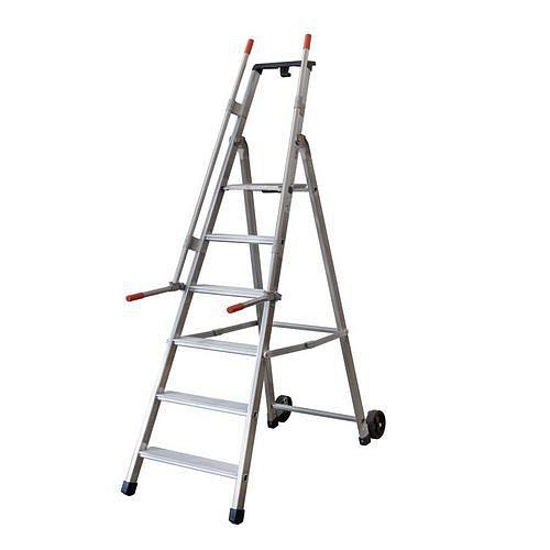 Pojízdné hliníkové schůdky Facal s držákem, 6 stupňů