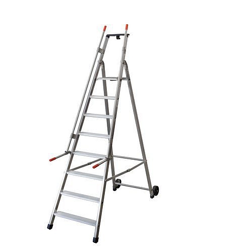 Pojízdné hliníkové schůdky Facal s držákem, 8 stupňů