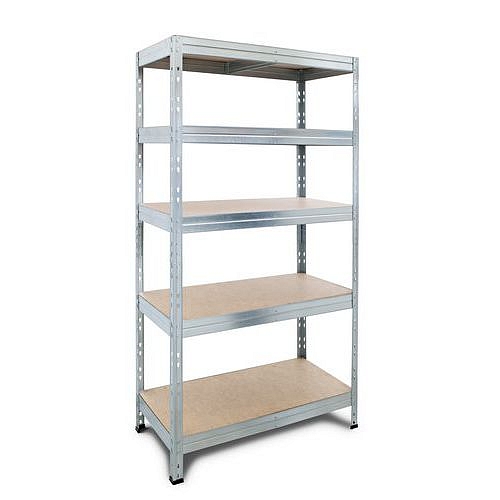 Kovový regál Rapid 3, 180 x 90 x 60 cm, 250 kg/police, 5 dřevovláknitých HDF polic, pozink - Manutan Expert