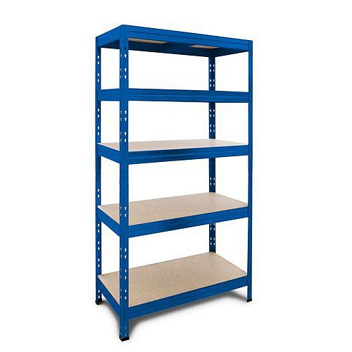 Kovový regál Rapid 3, 180 x 90 x 45 cm, 250 kg/police, 5 dřevovláknitých HDF polic, modrý - Manutan Expert