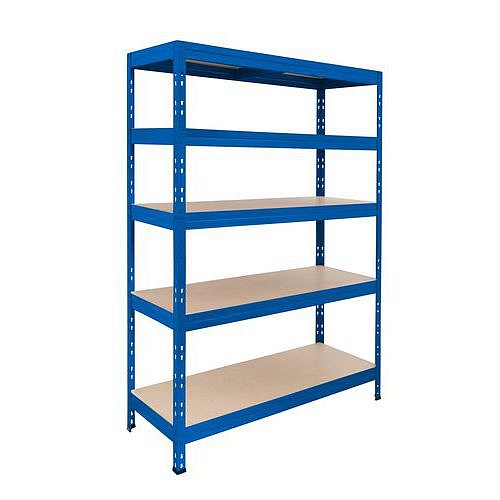 Kovový regál Rapid 3, 180 x 150 x 45 cm, 250 kg/police, 5 dřevovláknitých HDF polic, modrý - Manutan Expert