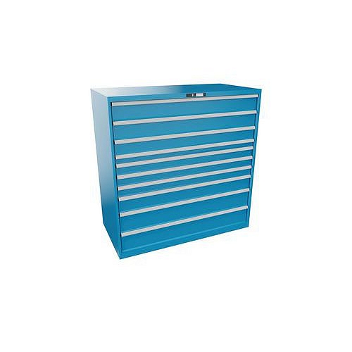 Dílenská zásuvková skřín Lista, 1431x725x1450mm, 10 zásuvek, světle modrá