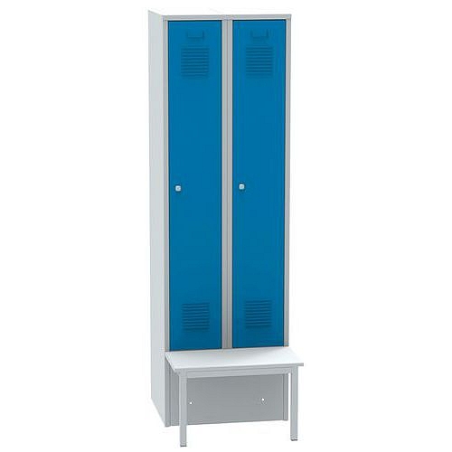Šatní skříň Charlie s lavičkou, 2 oddíly, cylindrický zámek, šedá/modrá