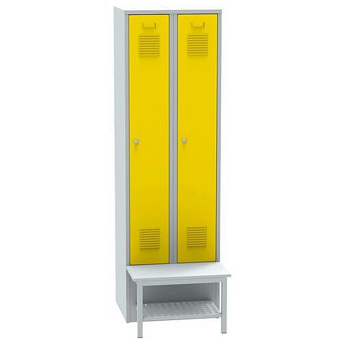 Šatní skříň Charlie s lavičkou a roštem, 2 oddíly, cylindrický zámek, šedá/žlutá