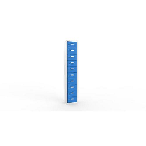 Svařovaná skříň na osobní věci Ron I, 10 boxů, cylindrický zámek, šedá/světle modrá