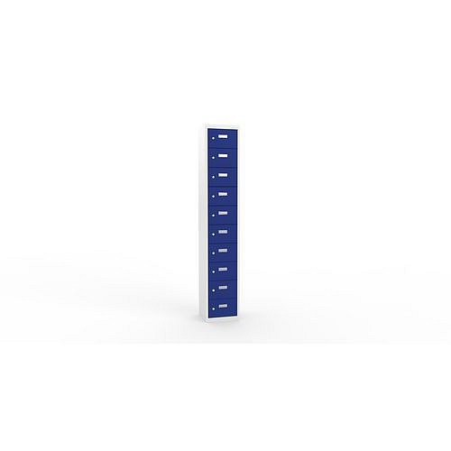 Svařovaná skříň na osobní věci Ron I, 10 boxů, cylindrický zámek, šedá/tmavě modrá