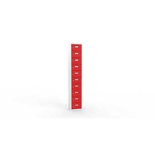 Svařovaná skříň na osobní věci Ron I, 10 boxů, cylindrický zámek, šedá/červená