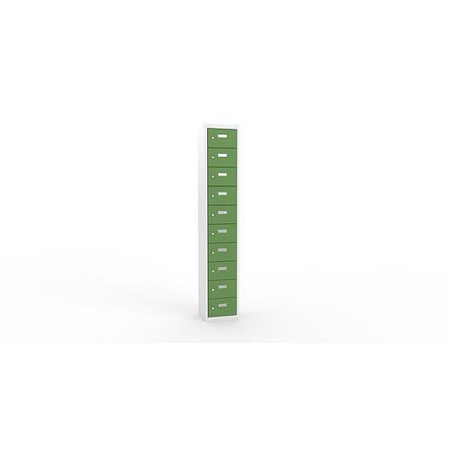 Svařovaná skříň na osobní věci Ron I, 10 boxů, cylindrický zámek, šedá/zelená