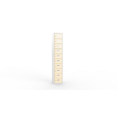 Svařovaná skříň na osobní věci Ron I, 10 boxů, cylindrický zámek, šedá/béžová