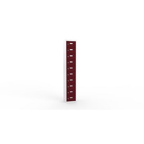 Svařovaná skříň na osobní věci Ron I, 10 boxů, cylindrický zámek, šedá/hnědá