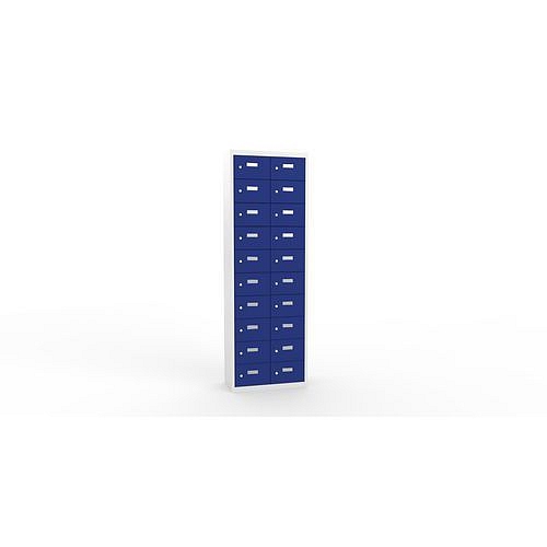 Svařovaná skříň na osobní věci Ron I, 20 boxů, cylindrický zámek, šedá/tmavě modrá