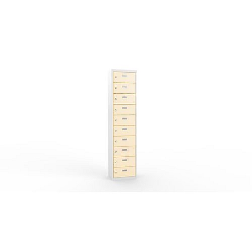 Svařovaná skříň na osobní věci Ron II, 10 boxů, cylindrický zámek, šedá/béžová