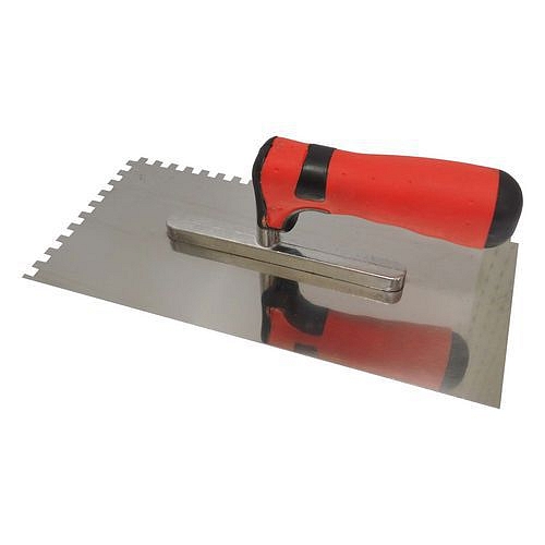 Hladítko nerezové TOPTRADE profi s pogumovanou rukojetí, 270 x 130 mm, zub 6 mm