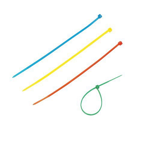 TOPTRADE pásek plastový, barevný, stahovací, se zámkem, 100 ks, 150 x 2,5 mm