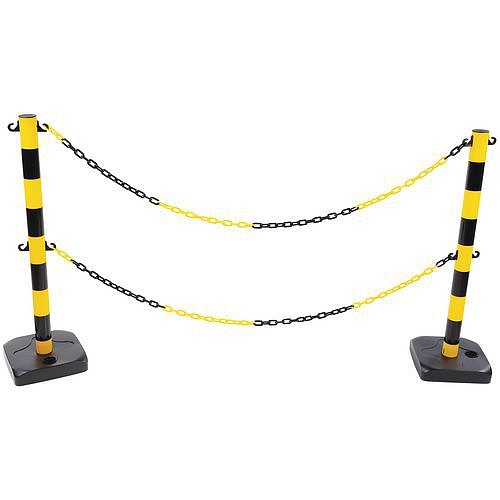 Plastové zahrazovací sloupky Manutan Expert s řetězem, 90 cm, 2 ks, černé/žluté