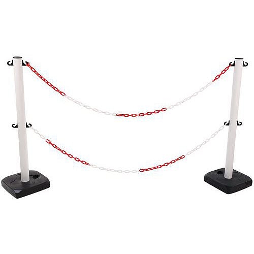 Plastové zahrazovací sloupky Manutan Expert s řetězem, 90 cm, 2 ks, bílé