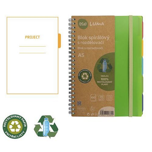 Blok kroužkový s rozdělovači ECO LUMA, 100 listů, A5