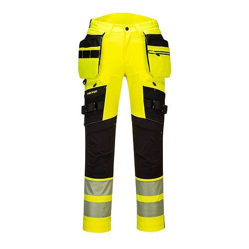 Kapesní kalhoty DX4 Hi-Vis s kapsou na zip, černá/žlutá, normální, vel. 42