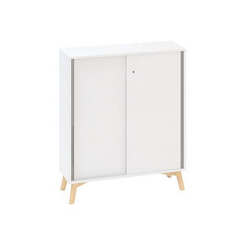 Nízká skříň Alfa Root s posuvnými dvířky, 2 police, 100 x 45 x 121,5 cm, bílá