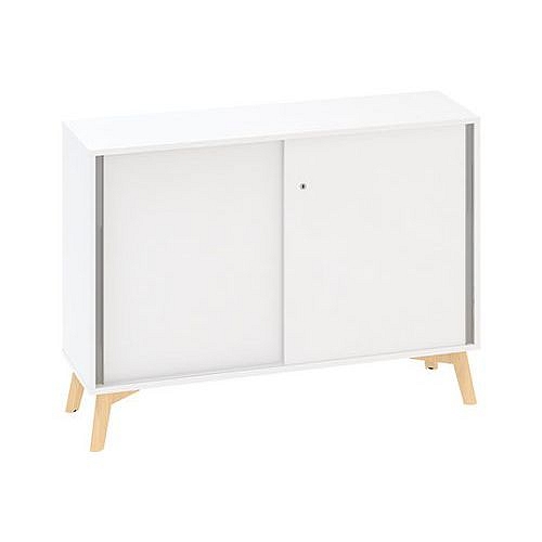 Nízká skříň Alfa Root s posuvnými dvířky, 1 police, 120 x 45 x 88,7 cm, bílá