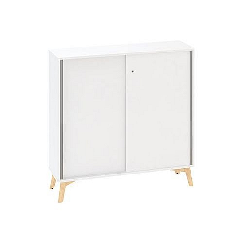 Nízká skříň Alfa Root s posuvnými dvířky, 2 police, 120 x 45 x 121,5 cm, bílá