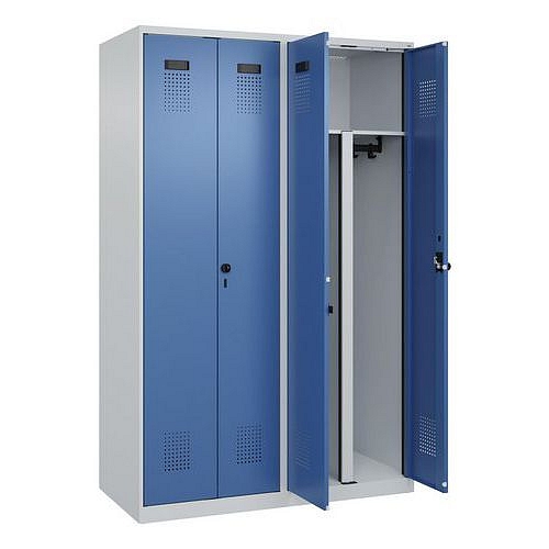 Šatní skříňka 4 oddíly, čtyřkřídlá, Evolo Plus New, modrá/šedá, otočný uzávěr