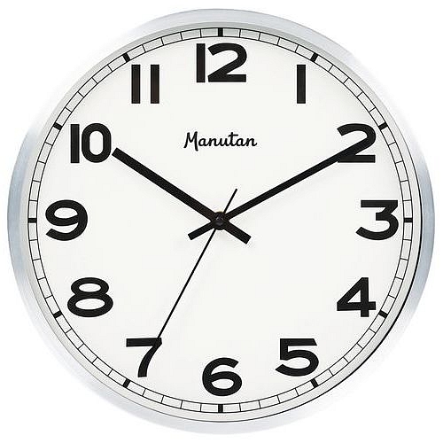 Analogové hodiny Manutan Expert, autonomní quartz, průměr 30 cm, hliník