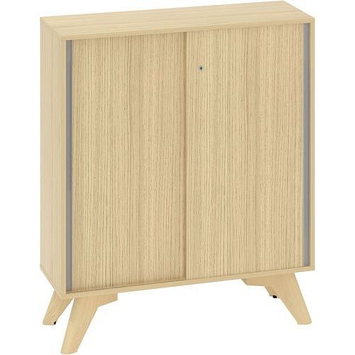 Nízká skříň Alfa Root s posuvnými dvířky, 2 police, 100 x 45 x 121,5 cm, dub