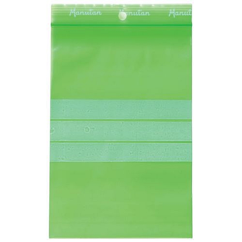 Uzavíratelné recyklované sáčky se zipem Manutan Expert, zelené, 100 x 150 mm, 100 ks